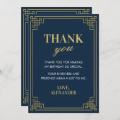 Chic Navy Gold Gatsby Art Deko Frame Dankeskarte (Vorne/Hinten)