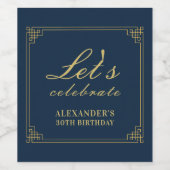 Chic Navy Gold Gatsby Birthday Weinetikett (Einzelnes Label)