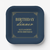 Chic Navy Gold Gatsby Geburtstagsdinner Pappteller (Vorderseite)