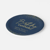 Chic Navy Gold Glitter Confetti Birthday Dinner Pappteller (Schrägansicht)