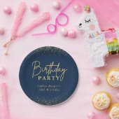 Chic Navy Gold Glitter Confetti Birthday Party Pappteller (Party)