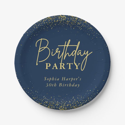 Chic Navy Gold Glitter Confetti Birthday Party Pappteller (Vorderseite)