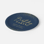 Chic Navy Gold Glitter Confetti Birthday Party Pappteller (Schrägansicht)