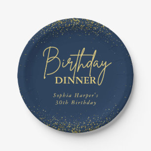 Chic Navy Gold Glitter Konfetti Geburtstagsessen Pappteller