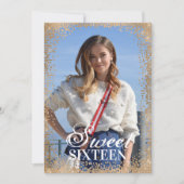 Chic Navy Gold Glitzer Confetti Foto Sweet 16 Einladung (Vorderseite)