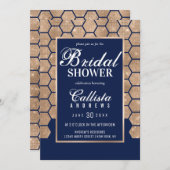 Chic Navy Gold Glitzer Hexagon Geo Brautparty Einladung (Vorne/Hinten)