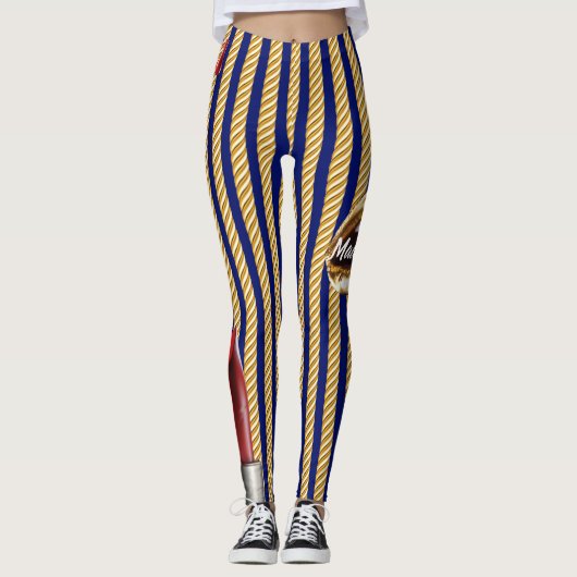 Chic Navy Gold Lines Lips Girly 2022 Leggings (Vorderseite)