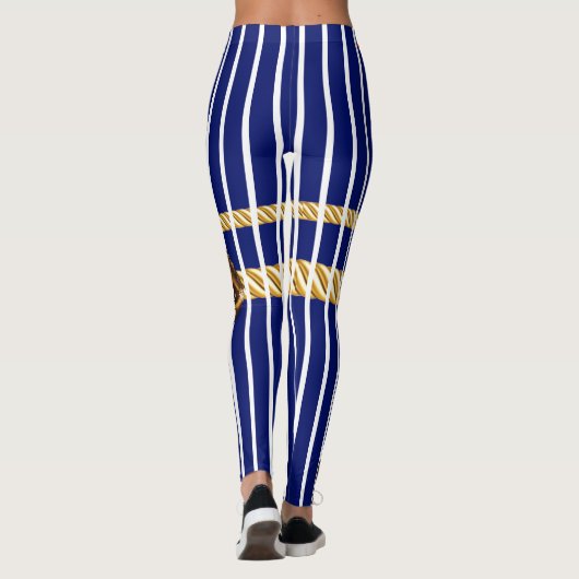 Chic Navy Gold Lips Lines Beauty Girl Custom Leggings (Rückseite)