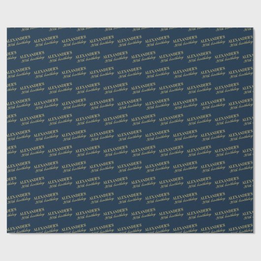 Chic Navy Gold Name Age Birthday Geschenkpapier (Flach)