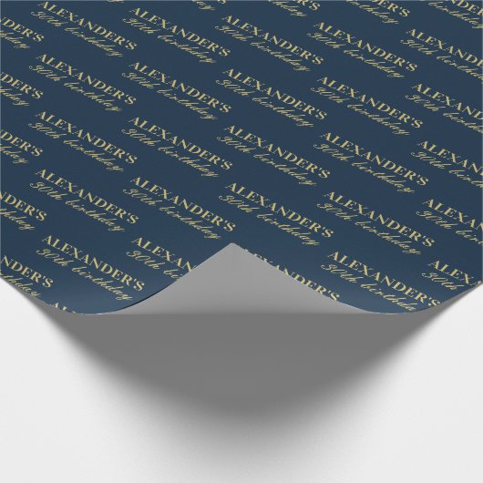 Chic Navy Gold Name Age Birthday Geschenkpapier (Ecke)