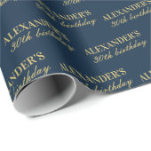 Chic Navy Gold Name Age Birthday Geschenkpapier (Rolleneckpunkt)