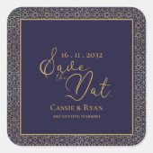 Chic Navy Gold Royal Design Wedding Save the Date Quadratischer Aufkleber (Vorderseite)