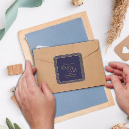 Chic Navy Gold Royal Design Wedding Save the Date Quadratischer Aufkleber