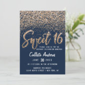 Chic Navy Gold Scattered Glitzer Ombre Sweet 16 Einladung (Stehend Vorderseite)