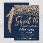 Chic Navy Gold Scattered Glitzer Ombre Sweet 16 Einladung (Vorne/Hinten)