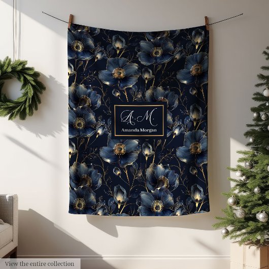 Chic Navy Gold Wurf Elegantes Monogramm Geschenkid Fleecedecke