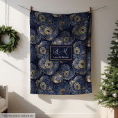 Chic Navy Gold Wurf Elegantes Monogramm Geschenkid Fleecedecke