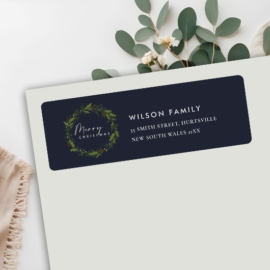 CHIC NAVY HOLLY BERRY WREATH CHRISTMAS-ADRESSE