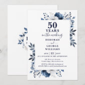 Chic Navy Monogram zum 50. Hochzeitstag Einladung (Vorne/Hinten)