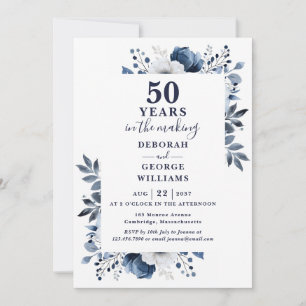Chic Navy Monogram zum 50. Hochzeitstag Einladung