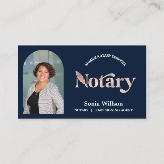 Chic Navy Notary Public Loan Signing Foto QR Code Visitenkarte (Vorderseite)