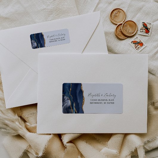 Chic Navy Pale Blue Gold Wedding Return Address