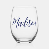 Chic Navy Personalisiert Name Weinglas Ohne Stiel (Vorderseite)