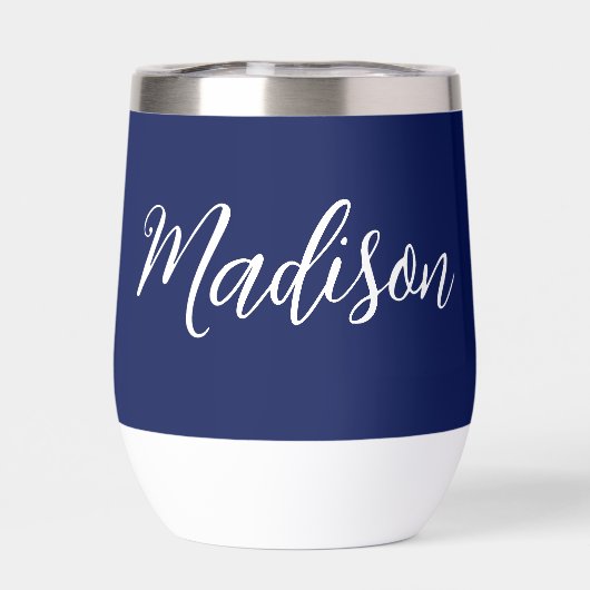 Chic Navy Personalisierter Name in White Script (Rückseite)