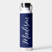 Chic Navy Personalisierter Name in White Script Trinkflasche (Vorne)