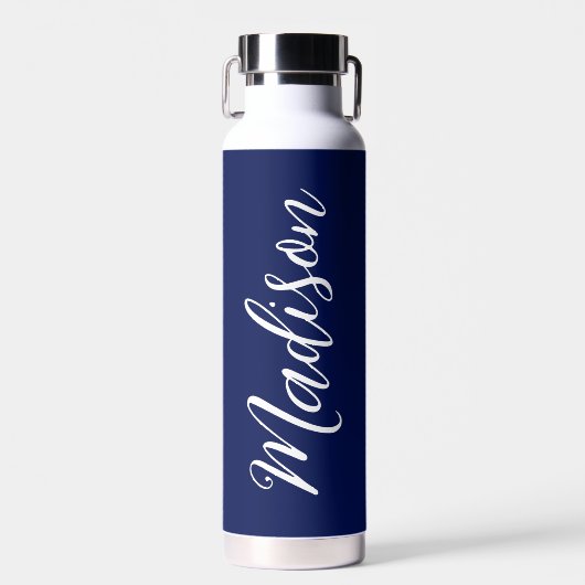 Chic Navy Personalisierter Name in White Script Trinkflasche (Vorne)
