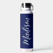 Chic Navy Personalisierter Name in White Script Trinkflasche (Rückseite)