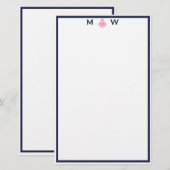 Chic Navy & Pink Anchor Monogram Stationierung Briefpapier (Vorne/Hinten)