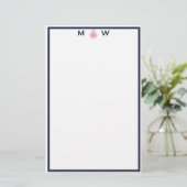 Chic Navy & Pink Anchor Monogram Stationierung Briefpapier (Stehend Vorderseite)