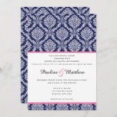Chic Navy & Pink Damask Hochzeit Einladung (Vorne/Hinten)