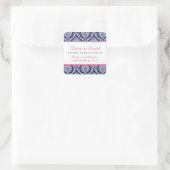 Chic Navy & Pink Damask Wedding Quadratischer Aufkleber (Tasche)