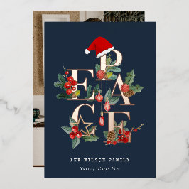 Chic Navy Red Green Foto Peace Christmas Folies Folien Feiertagskarte