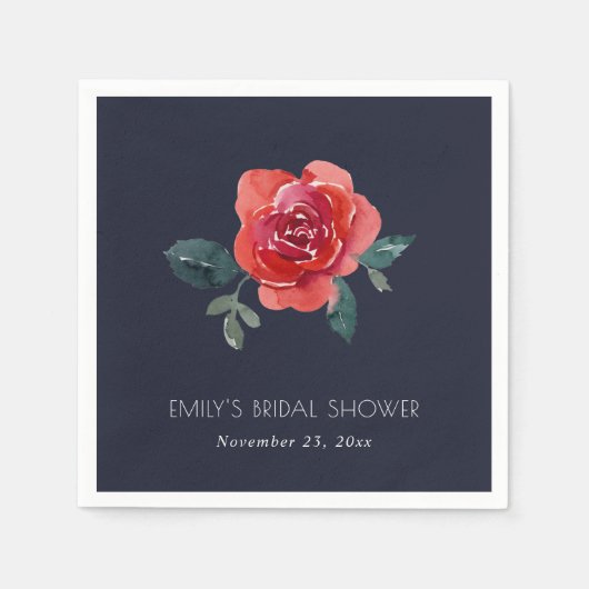 CHIC NAVY RED GREEN ROSE FLORAL BRAUTPARTY SERVIETTE (Vorderseite)