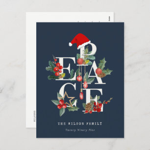 Chic Navy Red Green White Peace Christmas Folies Feiertagspostkarte