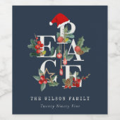 Chic Navy Red Green White Peace Christmas Folies Weinetikett (Einzelnes Label)