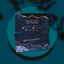 Chic Navy Rose Agate Visitenkarte