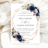 Chic Navy Rose Gold Blush Floral Wedding Geometric Einladung