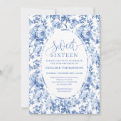 Chic Navy Roses Digital Download Sweet 16 Invite Einladung (Vorderseite)