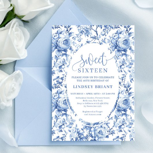 Chic Navy Roses Digital Download Sweet 16 Invite Einladung