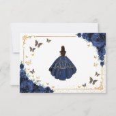Chic Navy Roses Gold Quinceanera Reply RSVP Karte (Rückseite)