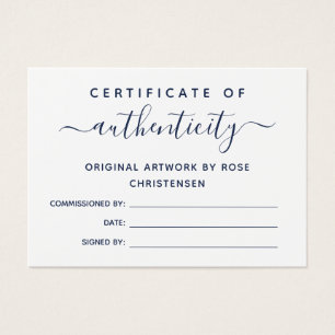 Chic Navy Script Certificate of Authenticity