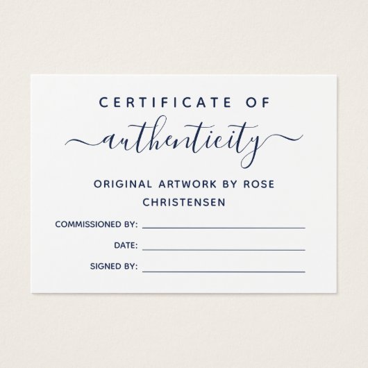 Chic Navy Script Certificate of Authenticity (Vorderseite)