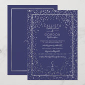 Chic Navy Silver Glitzer Confetti Border Wedding Einladung (Vorne/Hinten)