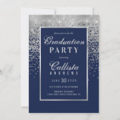 Chic Navy Silver Glitzer Confetti Foto Abschluss Einladung (Rückseite)