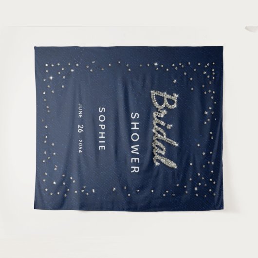 Chic Navy Sparkle Glitzer Brautparty Hintergrund Wandteppich (Vorderseite (Horizontal))