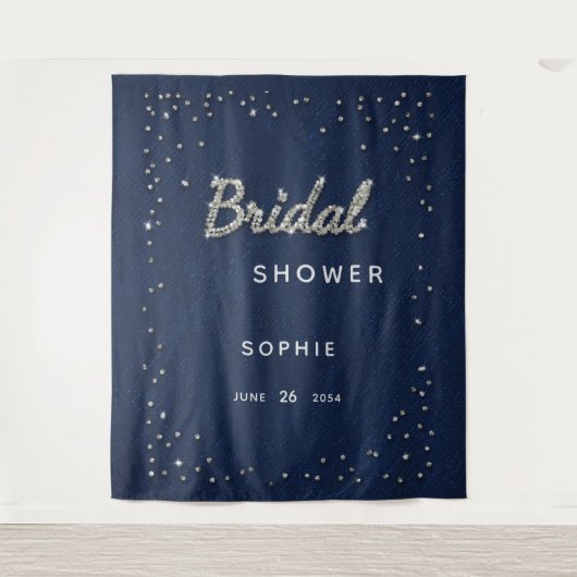 Chic Navy Sparkle Glitzer Brautparty Hintergrund Wandteppich (Vorderseite)